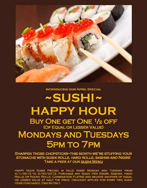 Sushi happy hour. Things To Know About Sushi happy hour. 